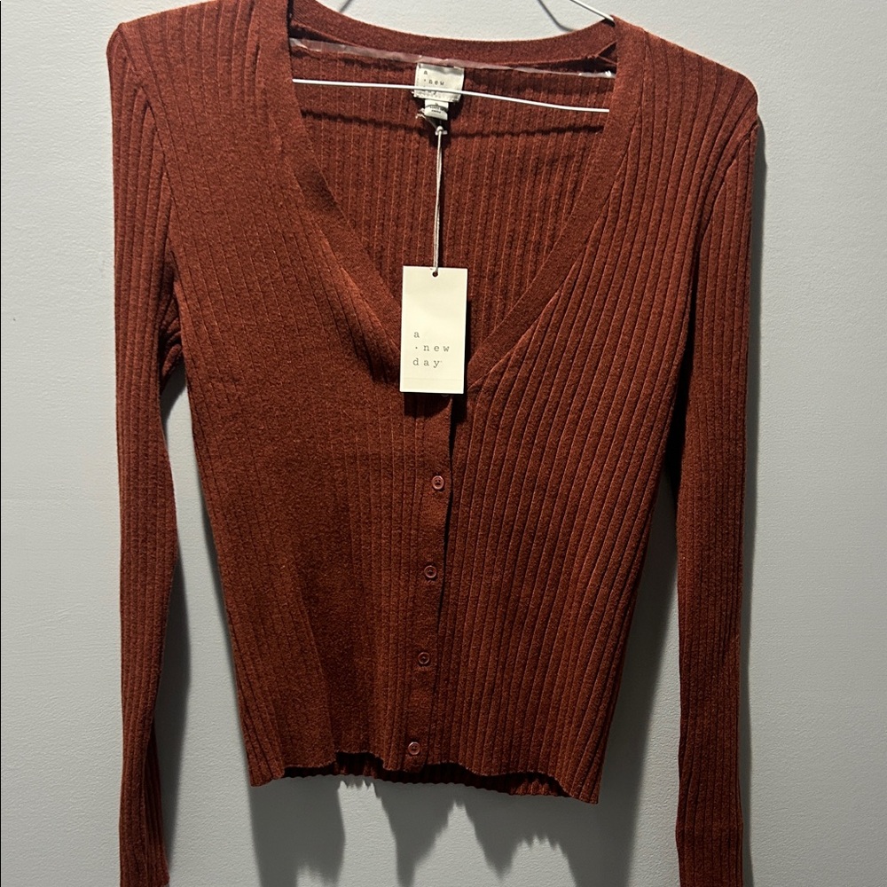 a new day Terracotta Ribbed Button Down Top